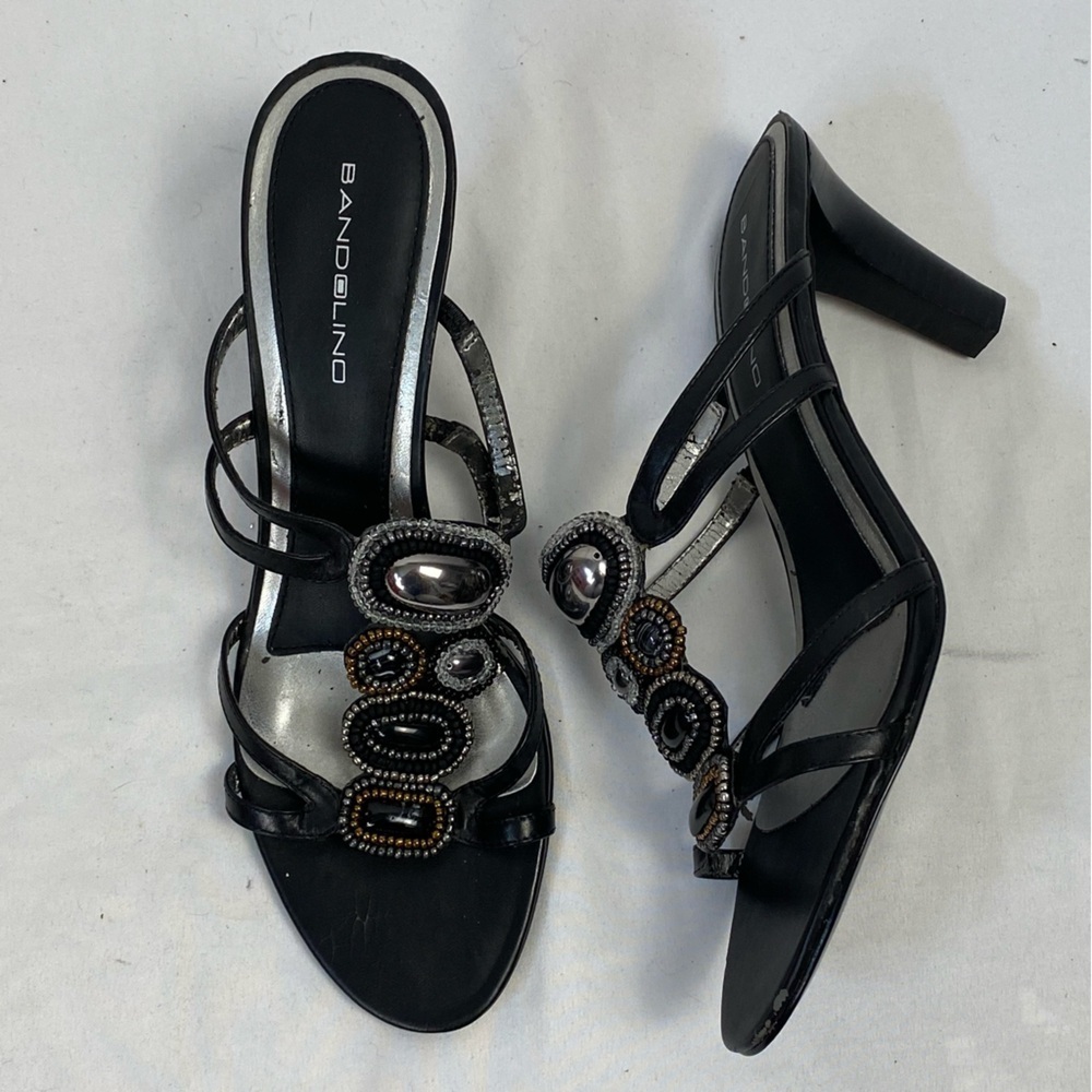 Bandolino Black Strappy Beaded Heels Size 10 M New With Defect - Picture 5 of 16